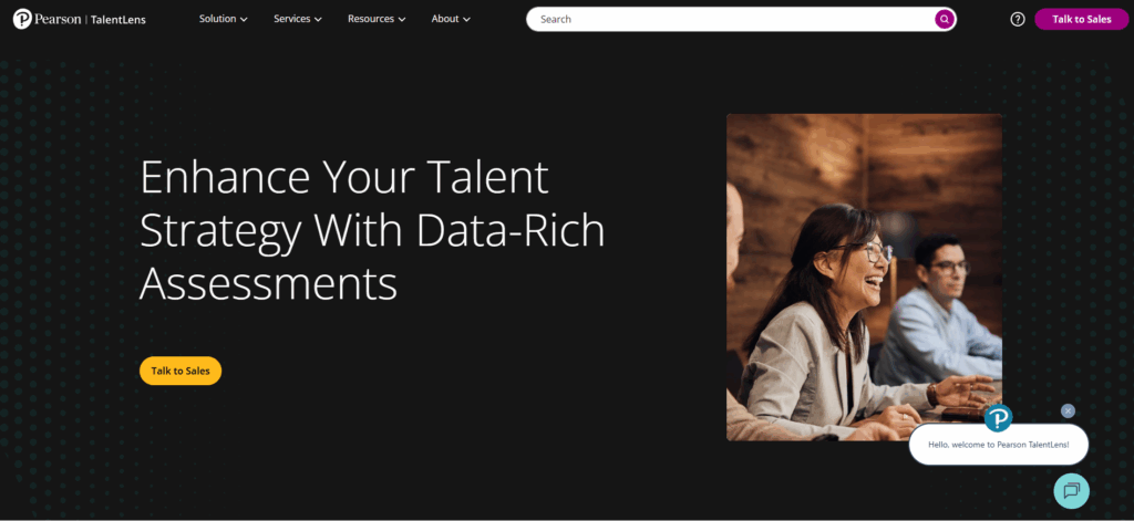Image of the TalentLens homepage which is one of the best Sova alternatives