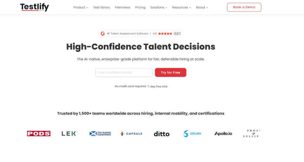 Image of testlify homepage
