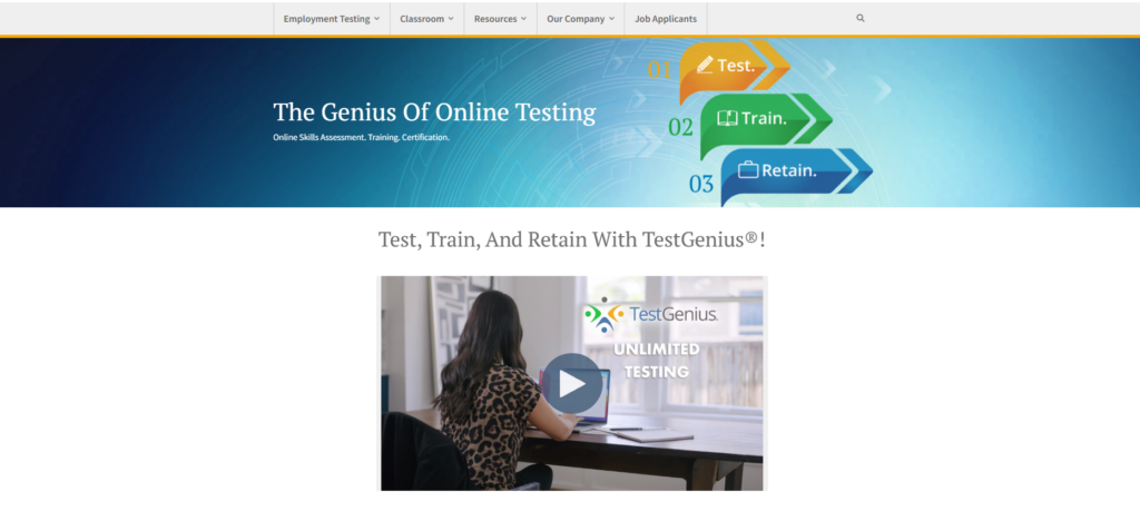 Image of Testgenius homepage which is one of the e-skill alternatives