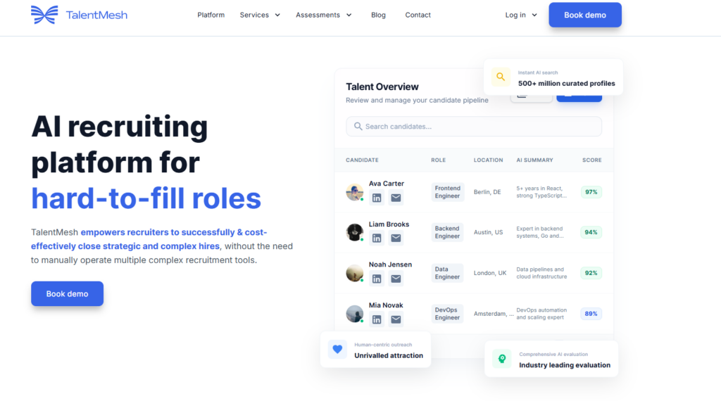 Image of TalentMesh homepage which is one of the e-skill alternatives