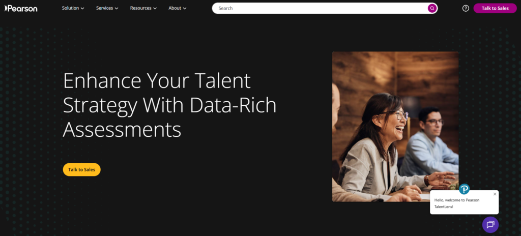 Image of Talentlens homepage which is one of the e-skill alternatives