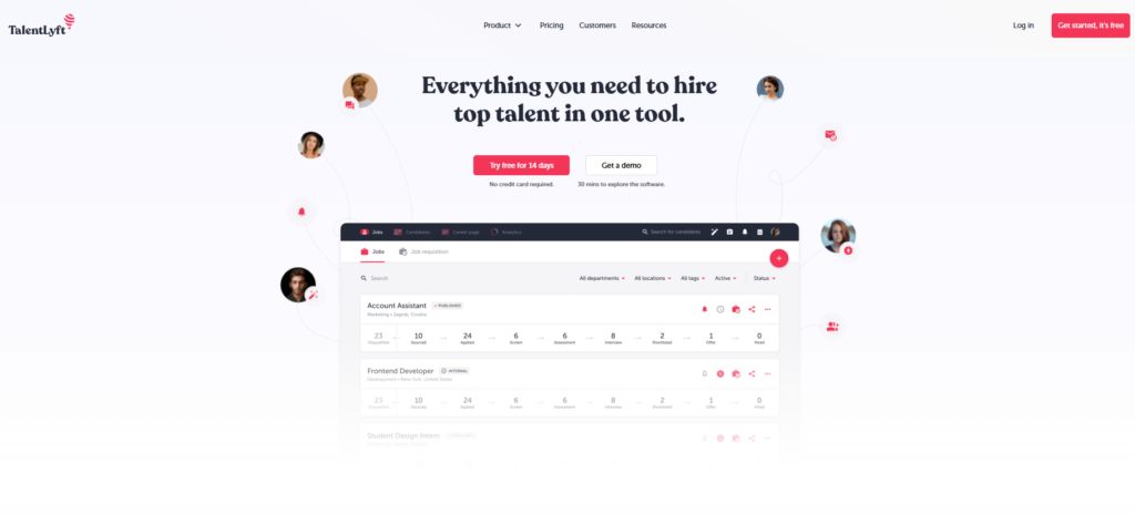 Image of Talentlyft homepage which is one of the e-skill alternatives