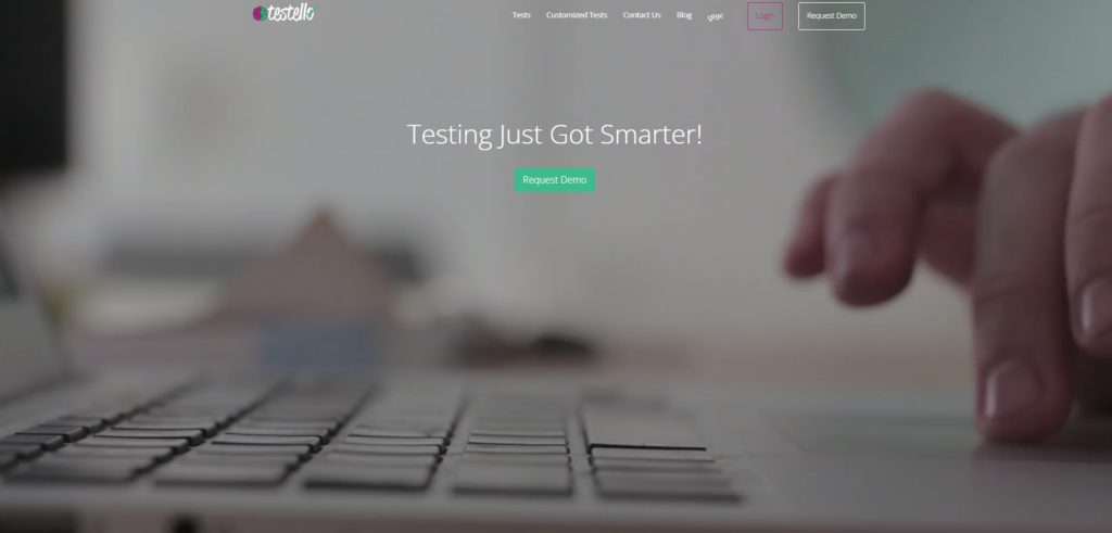 Image of Testello homepage which is one of the e-skill alternatives