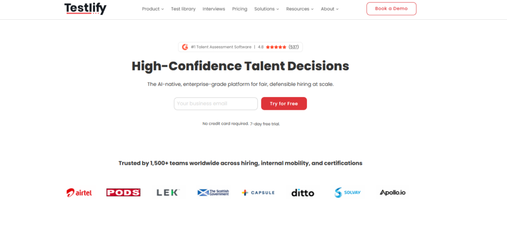 Image of Testlify which is one of the best candidate screening tools for recruiters