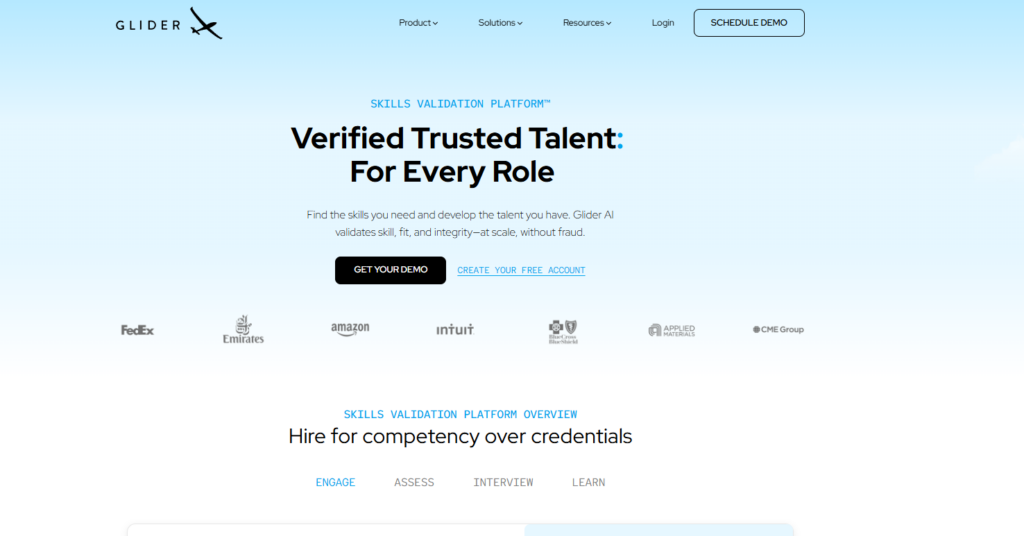 Image of Glider AI homepage which is a HackerRank alternative used by recruiters in 2026