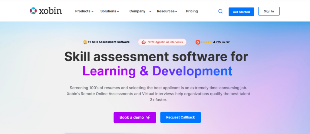 Image of Xobin homepage which is a HackerRank alternative used by recruiters in 2026