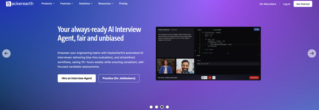 Image of HackerEarth homepage which is a HackerRank alternative used by recruiters in 2026