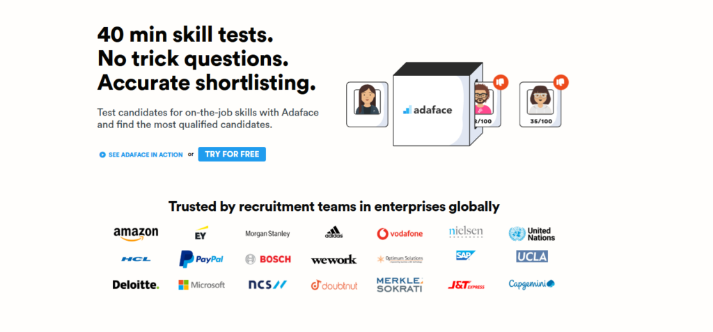 Image of Adaface homepage which is a HackerRank alternative used by recruiters in 2026