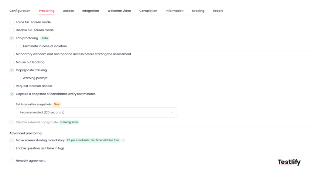 Proctoring configuration portal 