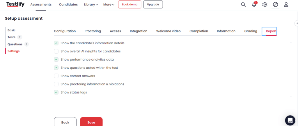 Testlify's customizable reporting feature