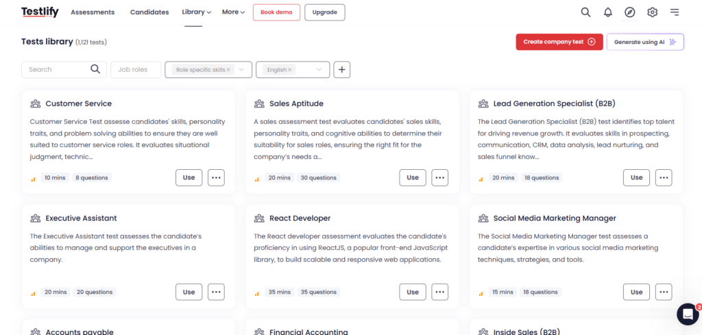 Role specific online assessment tests