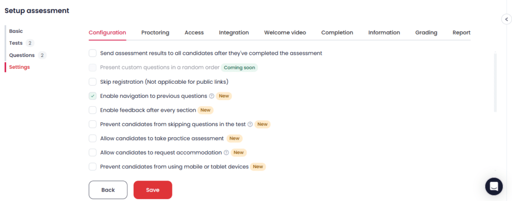 Setting up assessment for simulation