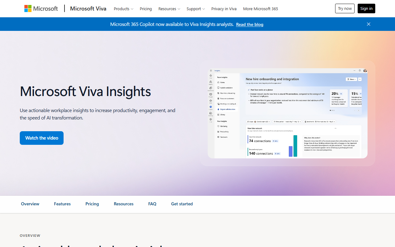 Microsoft Viva Insights homepage hero