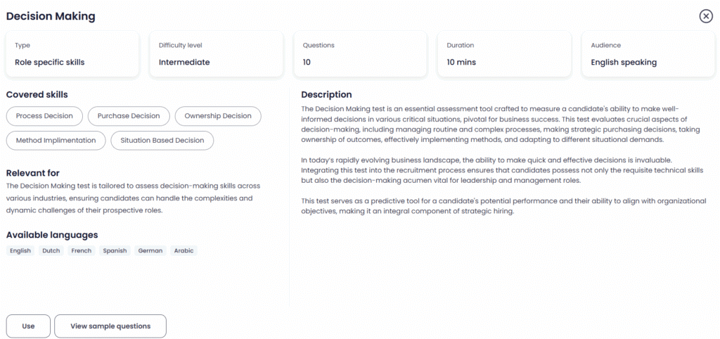 Decision making assessment