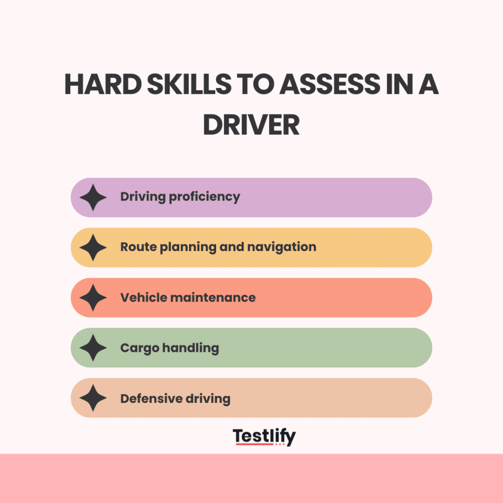 Hard skills to assess in a driver