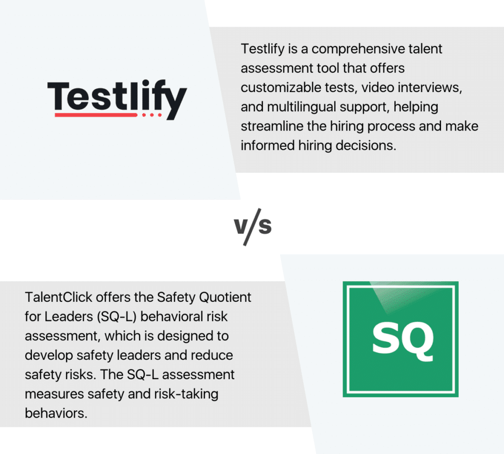 Testlify vs Safety Quotient Assessment 2023 compariso