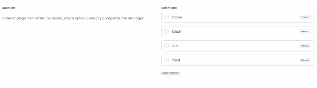 Verbal reasoning test sample question from Testlify