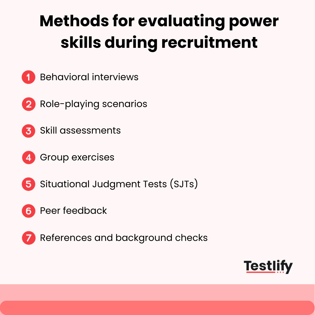 Methods for evaluating power skills during recruitment