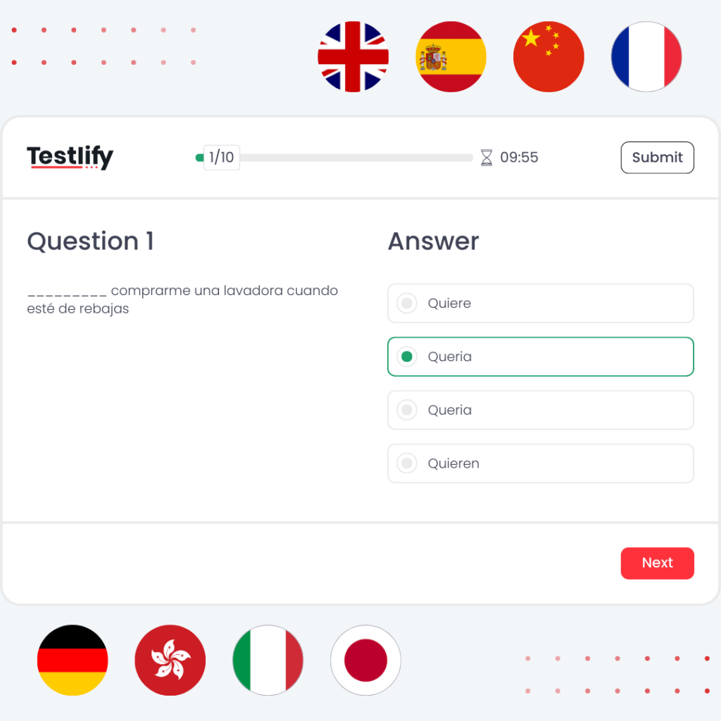 Language tests for 8 languages