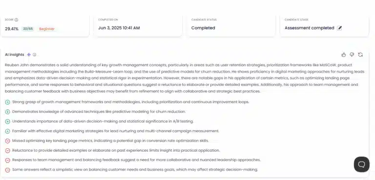 Image showing AI Insights feature of Testlify