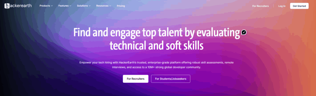 Image of HackerEarth homepage which is one of the best Talogy alternatives