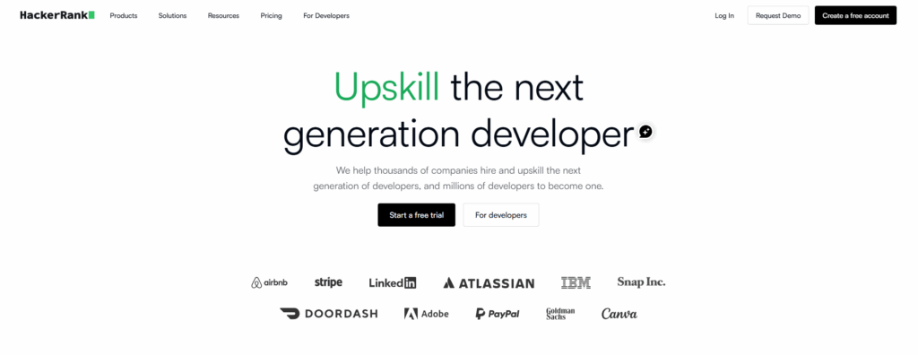 Image of HackerRank homepage which is one of the best Talogy alternatives