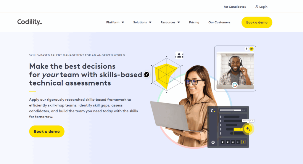 Image of Codility homepage which is one of the best technical assessment platforms in the market