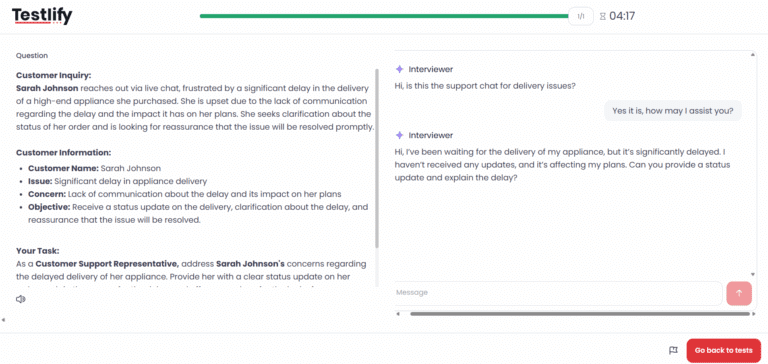 Testlify's Chat AI Interview feature