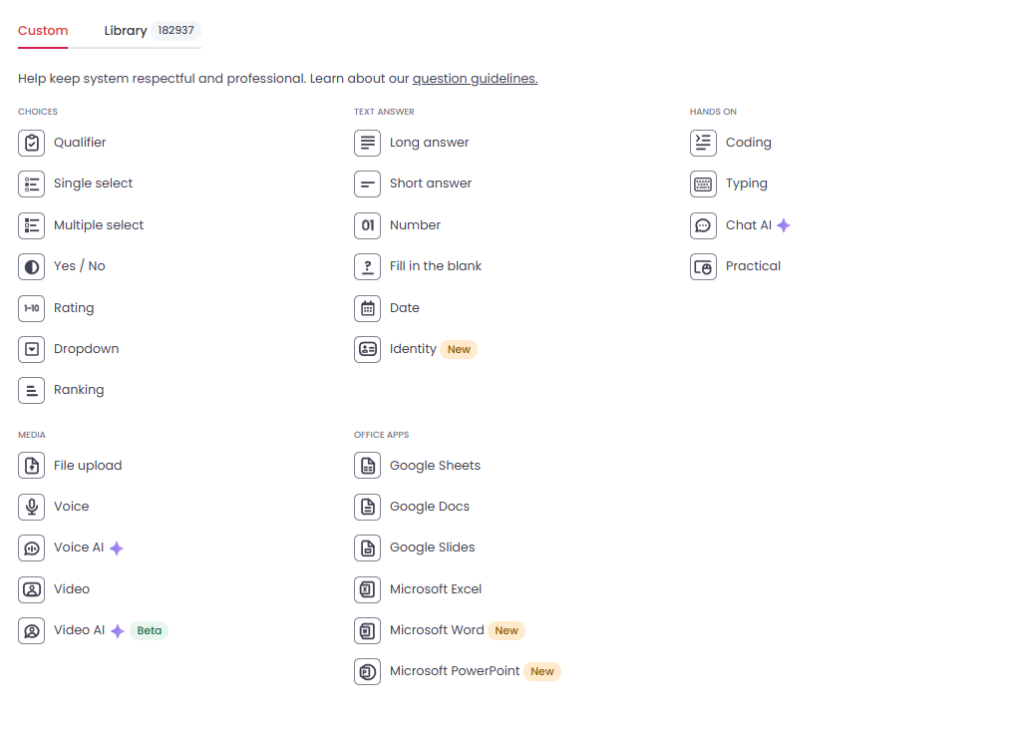 Testlify custom question types